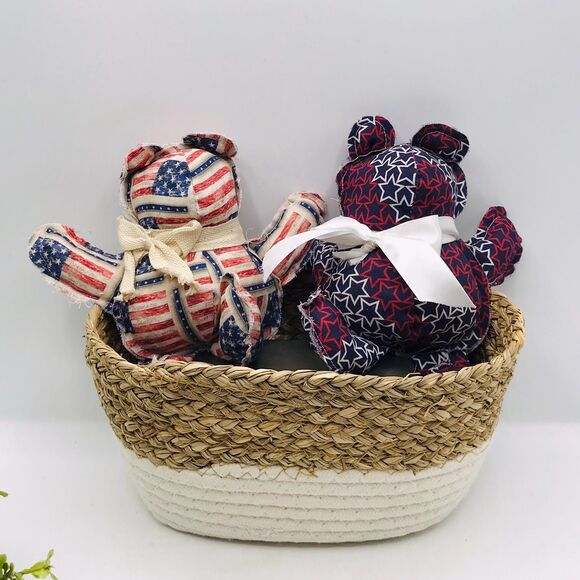 Set of 2 Handmade Mini Bears, Shelf Decor or Bowl Fillers Patriotic 7.5 Inches - Picture 3 of 4